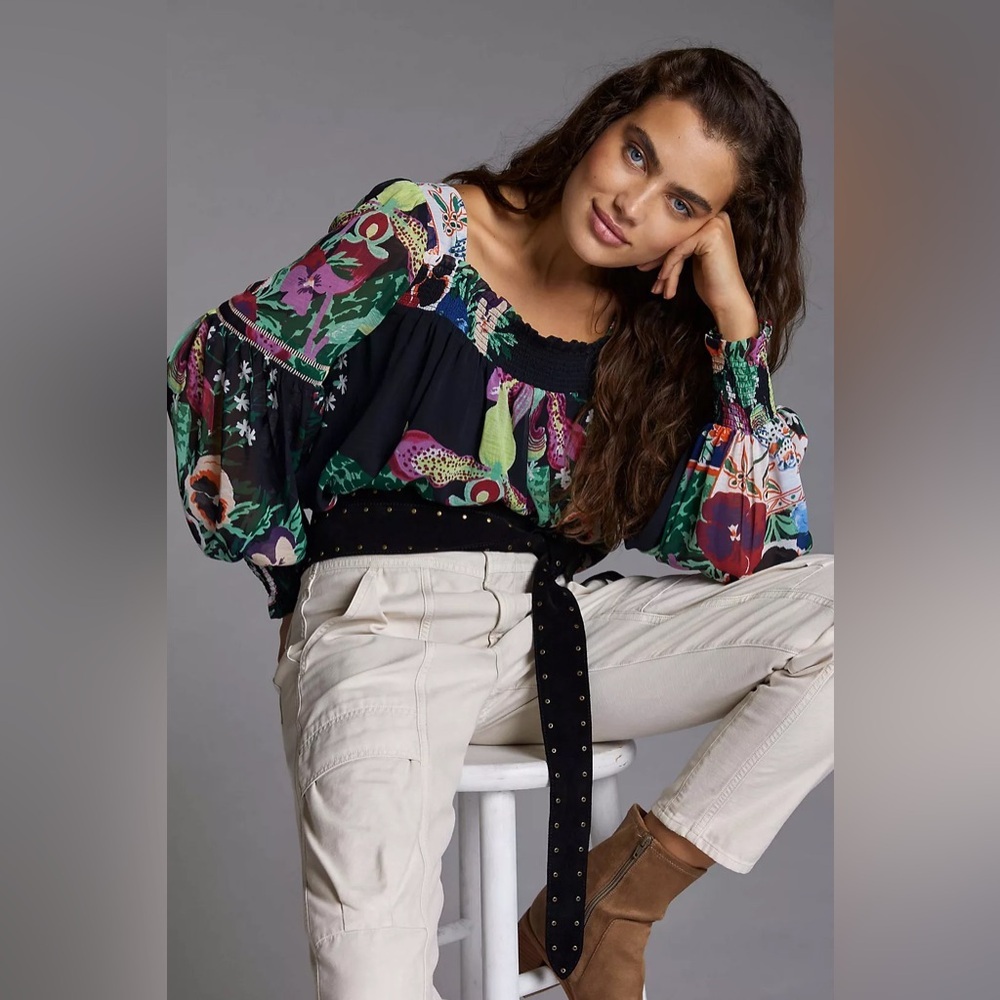 Anthropologie Lil Sire Puff Sleeve Floral Women's Blouse XS